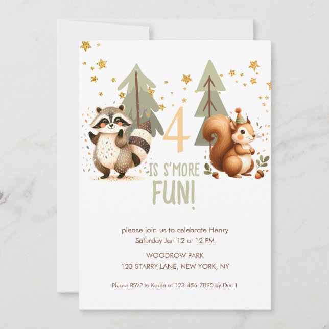S’more Fun Woodland Outdoor Adventure Birthday  Invitation (Front)