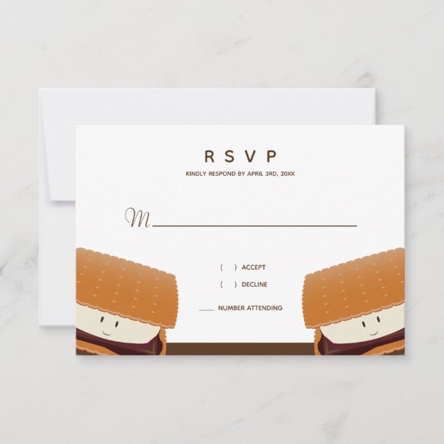 S’more Illustration Wedding White Brown RSVP Card (Front)