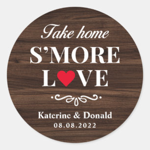 S’more Love Mariage Rustic Wood Round Sticker