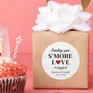 S’more Love Mariage Sticker rond en bois blanc
