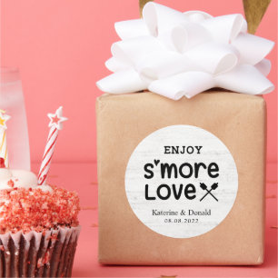 S’more Love Wedding White Wood Round Sticker