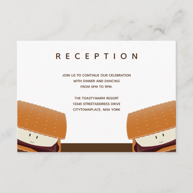 S’more Wedding White Brown Reception Enclosure Card (Front)