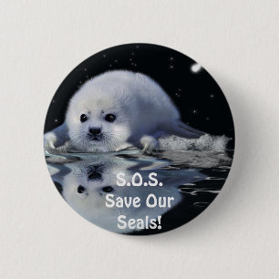 S.O.S. SAVE OUR HARP SEALS 2 INCH ROUND BUTTON