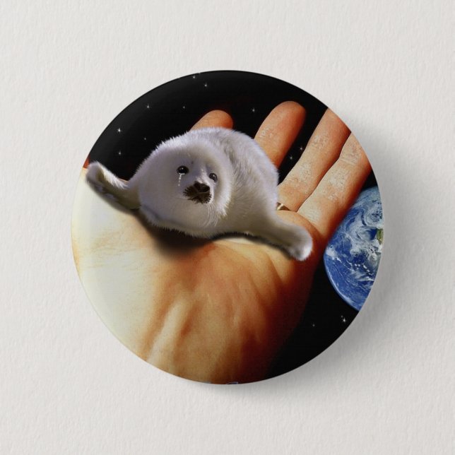 S.O.S. SAVE OUR HARP SEALS 2 INCH ROUND BUTTON (Front)