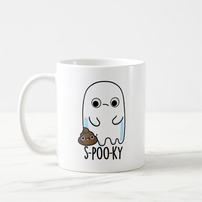 S-poo-ky Funny Ghost Poop Pun  Coffee Mug (Left)