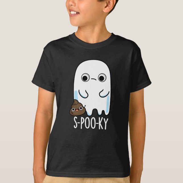 S-poo-ky Funny Ghost Poop Pun Dark BG T-Shirt (Front)