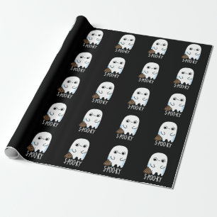 S-poo-ky Funny Ghost Poop Pun Dark BG Wrapping Paper