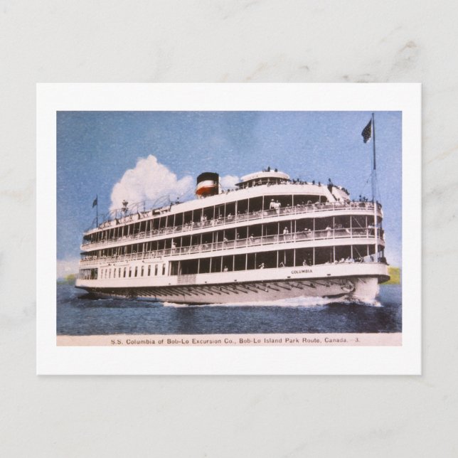 S.S. Columbia of Bob-Lo Excurison Co. Post Card (Front)