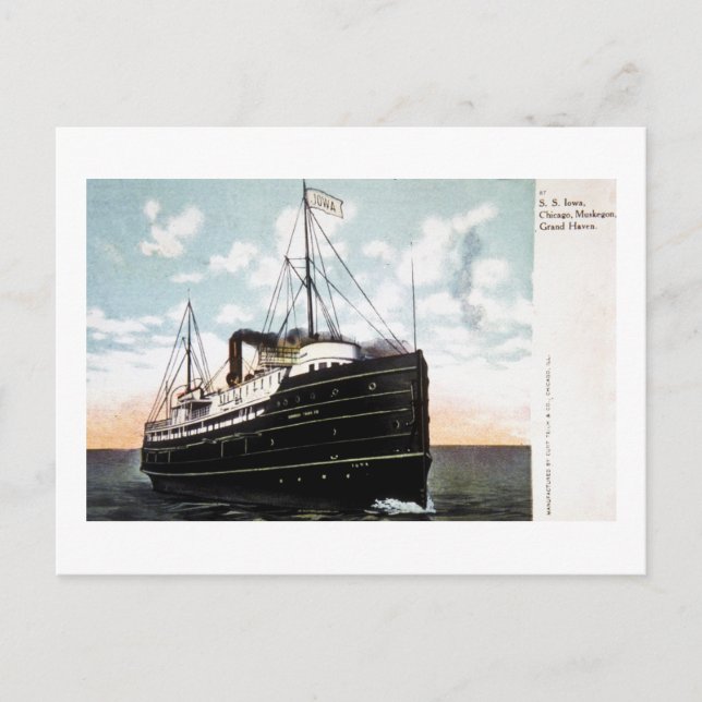 S.S. Iowa, Chicago, Muskegon, Grand Haven Postcard (Front)