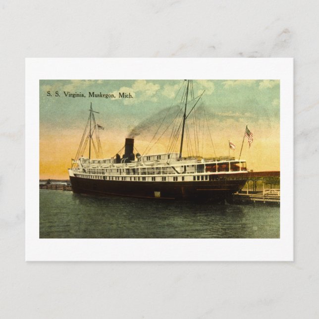 S.S. Virginia, Muskegon, Michigan Postcard (Front)