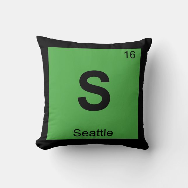 S - Seattle Washington Chemistry Periodic Table Throw Pillow (Front)