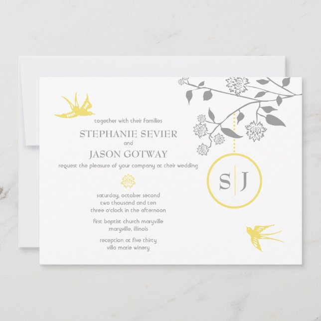 S. Sevier Marigold Birds Wedding Invitations (Front)