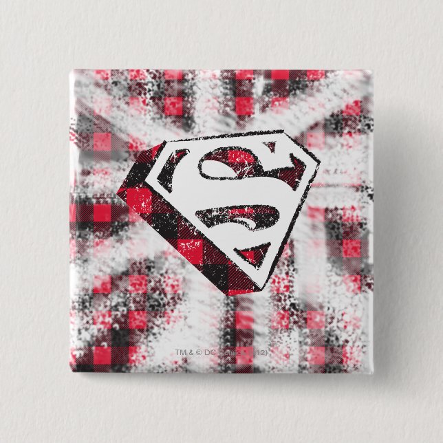 S-Shield Over Plaid 2 Inch Square Button (Front)