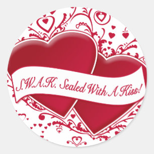 S.W.A.K. Sealed With A Kiss! Red Hearts Classic Round Sticker