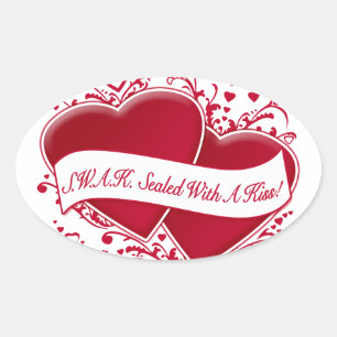 S.W.A.K. Sealed With A Kiss! Red Hearts Oval Sticker