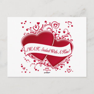 S.W.A.K. Sealed With A Kiss! Red Hearts Postcard