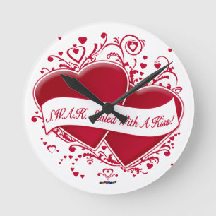 S.W.A.K. Sealed With A Kiss! Red Hearts Round Clock
