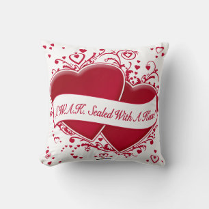 S.W.A.K. Sealed With A Kiss! Red Hearts Throw Pillow
