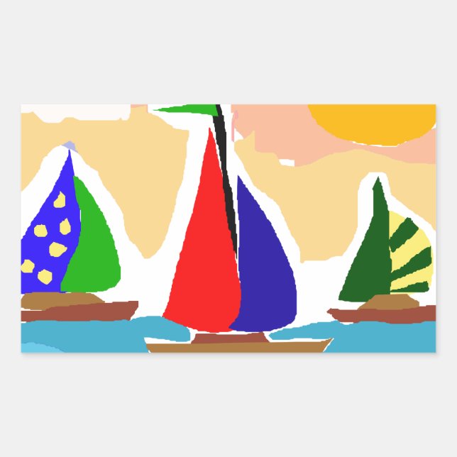 SA- Colourful Sailboat Primitive Art Sticker (Front)