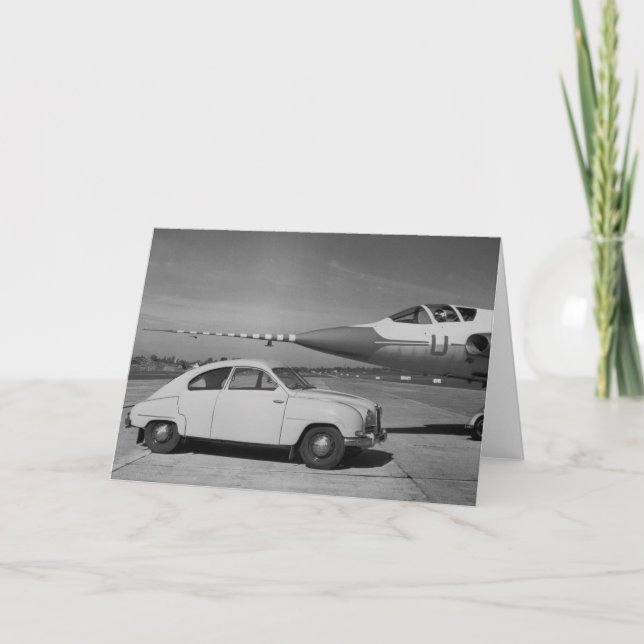 Saab 93b Vintage 1958 Black & White Photo    Card (Front)