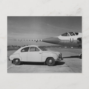 Saab 93b Vintage 1958 Black & White Photo   Postcard