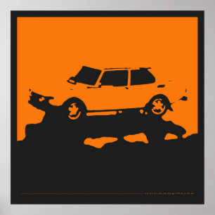 Saab 99 EMS - Orange on charcoal black poster
