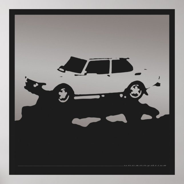 Saab 99 EMS - Silver grey on charcoal black poster (Front)