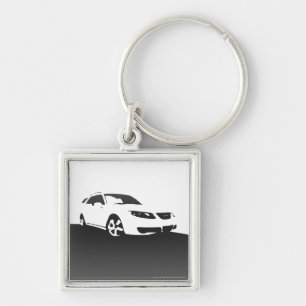 Saab 9-5 Aero front - Charcoal on light background Keychain
