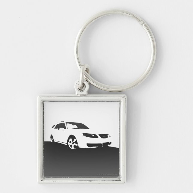 Saab 9-5 Aero front - Charcoal on light background Keychain (Front)