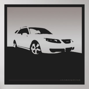 Saab 9-5 Aero front - Grey on charcoal background Poster