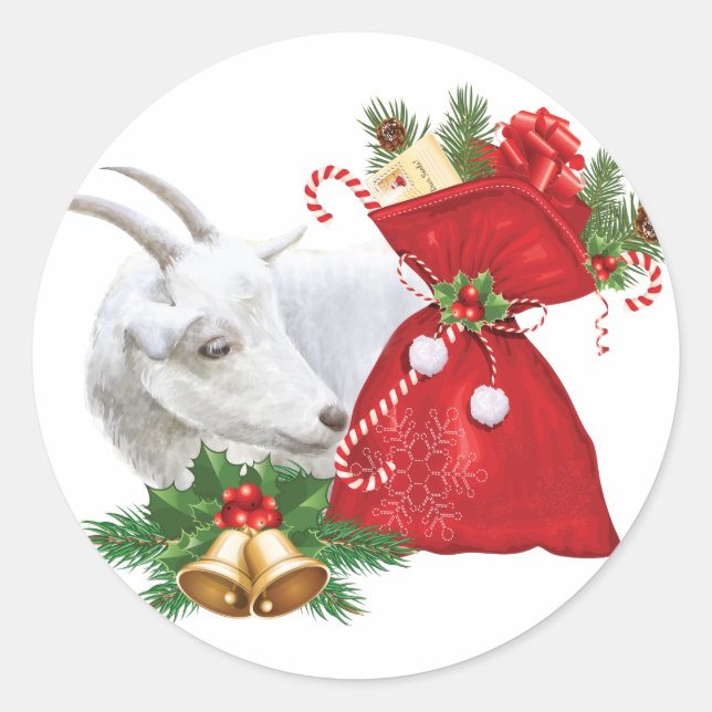 Saanen Goat With Holiday Spirit Classic Round Sticker (Front)