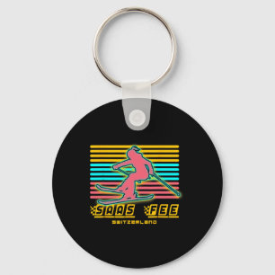 Saas-fee Ski Resort Swiss Alps Retro Skiing Switze Keychain