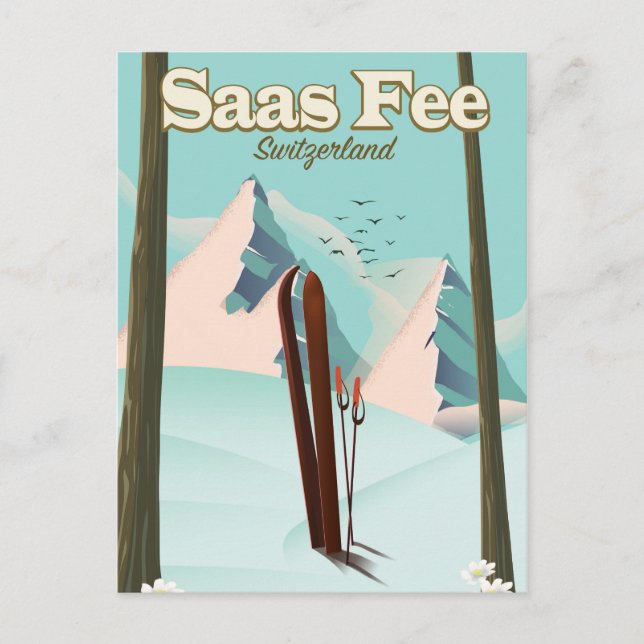 Saas Fee Ski travel poster print Postcard (Front)