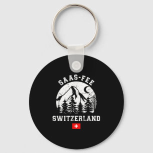 Saas-fee Switzerland Ski Resort Alps Alpine Skiing Keychain