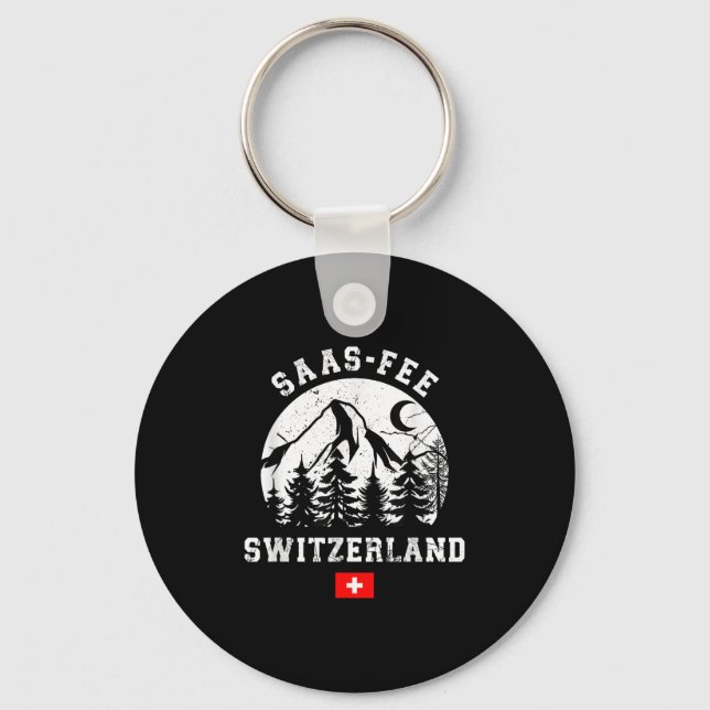 Saas-fee Switzerland Ski Resort Alps Alpine Skiing Keychain (Front)
