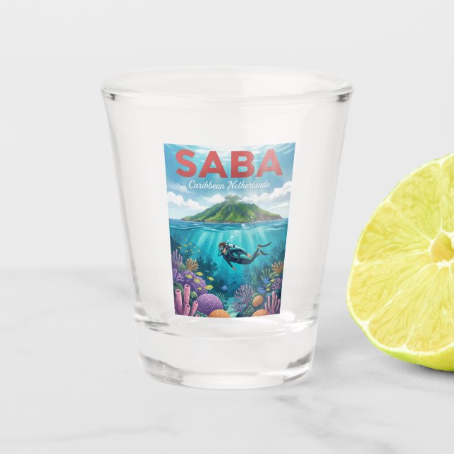 Saba Caribbean Netherlands Shot Glass (Front)