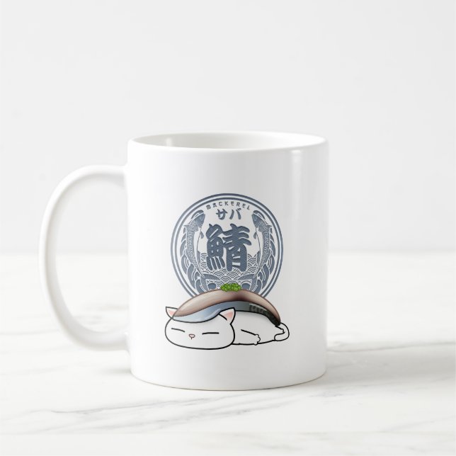 Saba Mackerel Sushi Cat  Coffee Mug (Left)