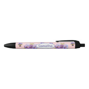 Sabby Purple Pansy Pink Shabby Chic Girls Name Black Ink Pen