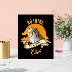 Sabertooth Tiger Retro Sunset Adventure Club Acrylic Sign