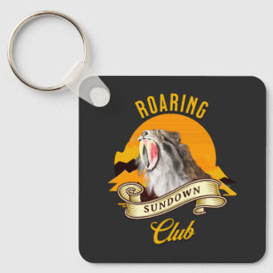 Sabertooth Tiger Retro Sunset Adventure Club Keychain