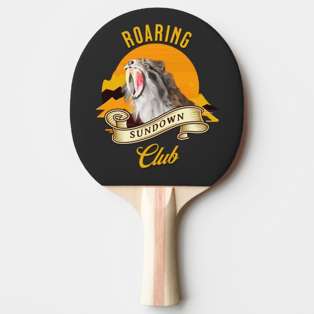 Sabertooth Tiger Retro Sunset Adventure Club Ping Pong Paddle (Front)