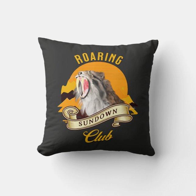 Sabertooth Tiger Retro Sunset Adventure Club Throw Pillow (Front)