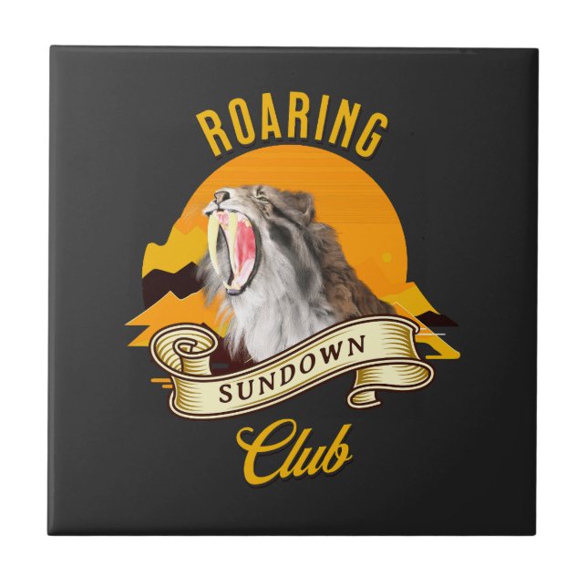 Sabertooth Tiger Retro Sunset Adventure Club Tile (Front)