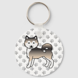 Sable Alaskan Malamute Cute Cartoon Dog & Paws Keychain