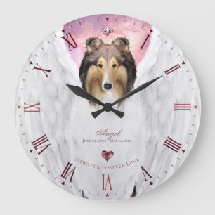 Sable Collie Angel Keepsake, Pink Roman Dial - Large Clock