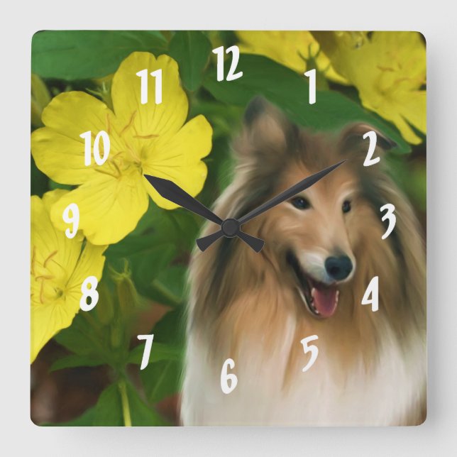 Sable Collie Dog Art Square Wall Clock (Front)