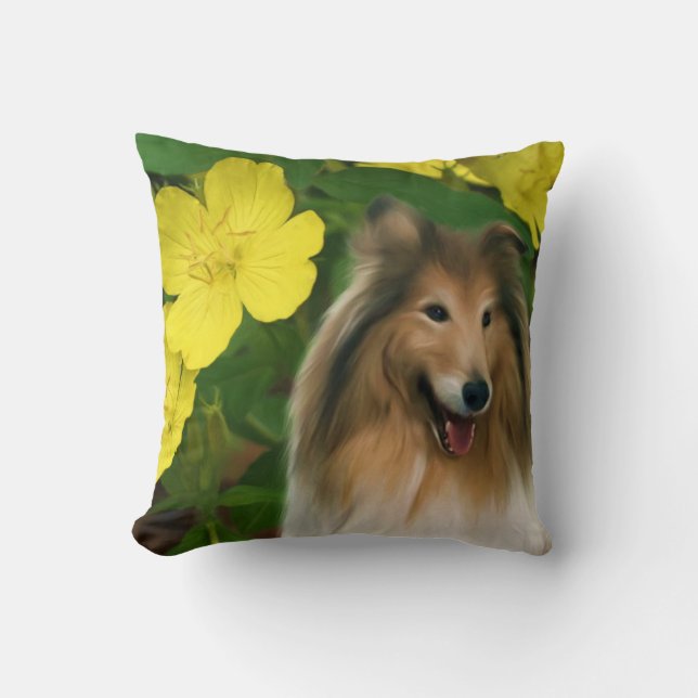 Sable Collie Dog Art Throw Pillow (Front)