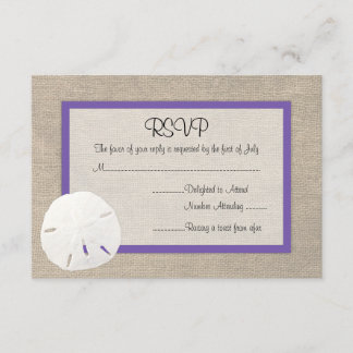 Sable Dollar Plage Mariage RSVP carte violet