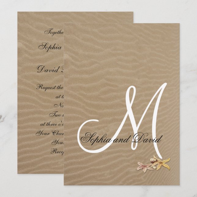 Sable et Starfish Plage Mariage Invitation (Devant / Derrière)