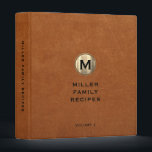 Sable Leather Gold Monogram Family Recipe Binder<br><div class="desc">Modern recipe binder features a minimal design in sable brown leather print. Custom family name presented in the centre in stylish simple font with a complimentary minimal monogram medallion. Shown with a custom name and monogram initial on the front in modern typography, this personalized family recipe binder is designed with...</div>